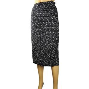 1960s Midi Black White Specked Tweed Pencil Skirt Side Zipper Size 2 Womens